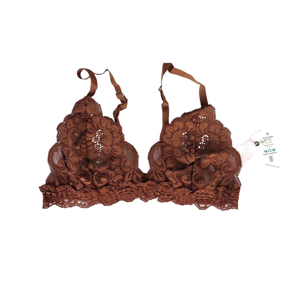 NWT Free People x We Are HAH Chi Bralittle Lace Bralette‎ Brown Small Boho ECO